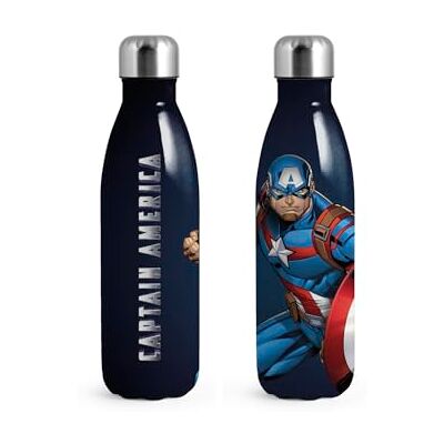 H&H Bouteille thermique Captain America en acier inoxydable 18/10-0.5L garde des boissons chaudes pour 12h et froides pendant 6h H&H Bouteille thermique Captain America en acier inoxydable 18/10-0.5L garde des boissons chaudes pour 12h et froides pendant 6h