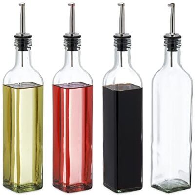 Relaxdays Lot de 4 bouteilles en verre de 500 ml, bec verseur, huile d'olive et vinaigrette, bouteille d'huile transparente Relaxdays Lot de 4 bouteilles en verre de 500 ml, bec verseur, huile d'olive et vinaigrette, bouteille d'huile transparente