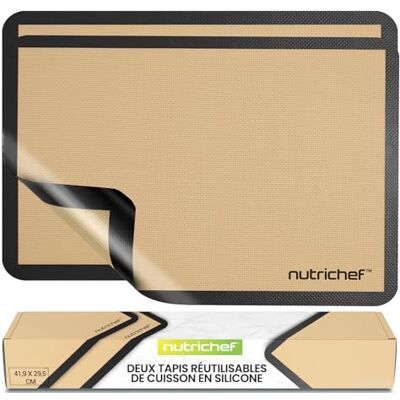 Nutrichef Tapis de Cuisson en Silicone, 2 Tapis Antiadhésifs de Qualité Alimentaire, 42 x 29 cm, Résistant au Four Jusqu'à 250°C, Lavable au Lave-Vaisselle, Noir Nutrichef Tapis de Cuisson en Silicone, 2 Tapis Antiadhésifs de Qualité Alimentaire, 42 x 29 cm, Résistant au Four Jusqu'à 250°C, Lavable au Lave-Vaisselle, Noir
