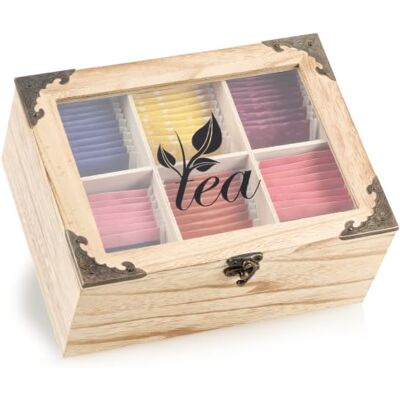 com-four ® Boîte de rangement pour sachets de thé rustique, boîte à thé fenêtre de visualisation et fermeture boîte à thé de style campagnard com-four ® Boîte de rangement pour sachets de thé rustique, boîte à thé fenêtre de visualisation et fermeture boîte à thé de style campagnard