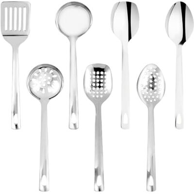 HuhWafee Lot de 5 ustensiles de cuisine en acier inoxydable avec trou de suspension, cuillère à soupe, louche, écumoire, cuillère à spaghetti, spatule fendue, facile à nettoyer, passe au lave-vaisselle HuhWafee Lot de 5 ustensiles de cuisine en acier inoxydable avec trou de suspension, cuillère à soupe, louche, écumoire, cuillère à spaghetti, spatule fendue, facile à nettoyer, passe au lave-vaisselle