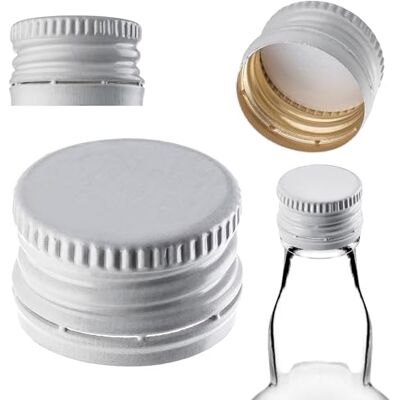 KADAX Lot de 100 bouchons à vis Diamètre : 28 x 18 mm Blanc En aluminium Pour bouteilles de vin, liqueur, jus et huile Hermétiques et réutilisables KADAX Lot de 100 bouchons à vis Diamètre : 28 x 18 mm Blanc En aluminium Pour bouteilles de vin, liqueur, jus et huile Hermétiques et réutilisables