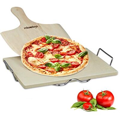 Relaxdays 10020488 Pierre à pizza 1,5 cm épaisseur cuisson au four avec spatule en bois pour pizza et flammeküche HxlxP: 1,5 x 38 x 30 cm cm, nature Relaxdays 10020488 Pierre à pizza 1,5 cm épaisseur cuisson au four avec spatule en bois pour pizza et flammeküche HxlxP: 1,5 x 38 x 30 cm cm, nature
