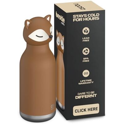 asobu Bestie Fox Gourde étanche pour enfants avec paille en acier inoxydable isotherme 500 ml asobu Bestie Fox Gourde étanche pour enfants avec paille en acier inoxydable isotherme 500 ml