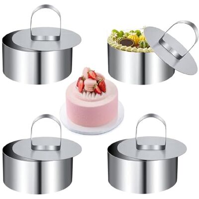 Kiuiom Bague de Mousse, Anneaux de Dessert, Anneaux de Nourriture Ronds, 4PCS avec Presse Anneaux de Gâteau en Acier Inoxydable Moule pour Anneaux de Four Cuisson Rond Moule à Gâteaux Kiuiom Bague de Mousse, Anneaux de Dessert, Anneaux de Nourriture Ronds, 4PCS avec Presse Anneaux de Gâteau en Acier Inoxydable Moule pour Anneaux de Four Cuisson Rond Moule à Gâteaux