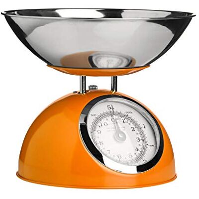 Premier Housewares Balance de cuisine rétro en acier inoxydable avec bol Balance de cuisine 5 kg Orange 21 x 24 x 24 cm Premier Housewares Balance de cuisine rétro en acier inoxydable avec bol Balance de cuisine 5 kg Orange 21 x 24 x 24 cm