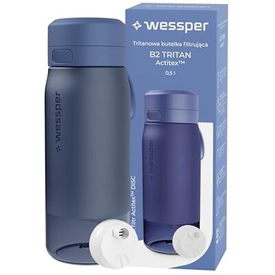 Wessper Gourde Filtrante en Tritan, 500 ml, Bouteille d'eau avce Filtre Actitex Disc, Réduit le Chlore, Compteur de Remplacement du Filtre a eau, Bouteille sans BPA Bleu Wessper Gourde Filtrante en Tritan, 500 ml, Bouteille d'eau avce Filtre Actitex Disc, Réduit le Chlore, Compteur de Remplacement du Filtre a eau, Bouteille sans BPA Bleu