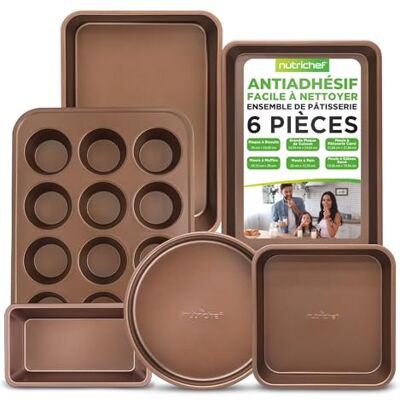 Nutrichef Ensemble Ustensiles de Cuisine de Cuisson Antiadhésifs 6 Pièces, Moules à Cuisson en Acier au Carbone, Inclut Plaques à Biscuits, Moule Rectangulaire et Carré, Moule à Pain et Gâteaux Ronds Nutrichef Ensemble Ustensiles de Cuisine de Cuisson Antiadhésifs 6 Pièces, Moules à Cuisson en Acier au Carbone, Inclut Plaques à Biscuits, Moule Rectangulaire et Carré, Moule à Pain et Gâteaux Ronds