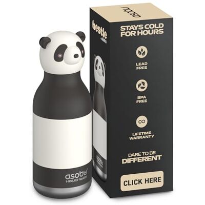 asobu Bestie Gourde isotherme en acier inoxydable pour enfant avec paille 420 ml Avec tête de panda Anti-fuite et sans BPA asobu Bestie Gourde isotherme en acier inoxydable pour enfant avec paille 420 ml Avec tête de panda Anti-fuite et sans BPA