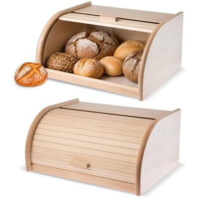 KADAX Boîte à pain spacieuse en bois de qualité supérieure avec couvercle roulant pour plus de fraîcheur Boîte à pain avec rabat avant Écologique Pour ranger le pain (naturel) KADAX Boîte à pain spacieuse en bois de qualité supérieure avec couvercle roulant pour plus de fraîcheur Boîte à pain avec rabat avant Écologique Pour ranger le pain (naturel)