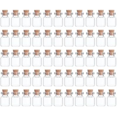 SKYPRO Lot de 50 mini bouteilles en verre avec couvercles en liège 11 x 18 mm Petits bocaux en verre de 0,5 ml Flacons à souhaits, petits fioles décoratives pour loisirs créatifs, fêtes, SKYPRO Lot de 50 mini bouteilles en verre avec couvercles en liège 11 x 18 mm Petits bocaux en verre de 0,5 ml Flacons à souhaits, petits fioles décoratives pour loisirs créatifs, fêtes,