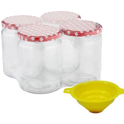 mikken Viva Haushaltswaren # 61008 # 4 bocaux à 540 ML avec Bouchon à vis, avec Entonnoir de bocaux, Verre, Transparent, 8,5 x 8,5 x 12 cm mikken Viva Haushaltswaren # 61008 # 4 bocaux à 540 ML avec Bouchon à vis, avec Entonnoir de bocaux, Verre, Transparent, 8,5 x 8,5 x 12 cm
