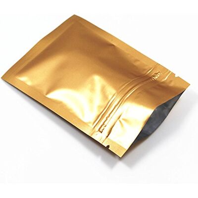 WACCOMT Pack Lot de 100 sachets en plastique avec joint à poignée en aluminium Fermeture à poignée en mylar, convient aux denrées alimentaires, inodores, or mat, 8x12cm WACCOMT Pack Lot de 100 sachets en plastique avec joint à poignée en aluminium Fermeture à poignée en mylar, convient aux denrées alimentaires, inodores, or mat, 8x12cm