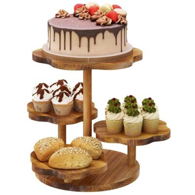 RATSTONE Présentoir à gâteau/cupcake en bois à 4 étages Avec plusieurs étages Pour Noël, mariage, anniversaire (marron, avec bord en dentelle) RATSTONE Présentoir à gâteau/cupcake en bois à 4 étages Avec plusieurs étages Pour Noël, mariage, anniversaire (marron, avec bord en dentelle)