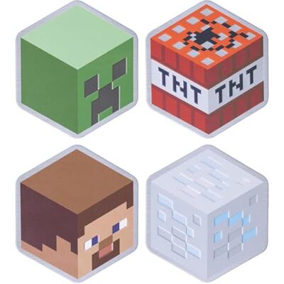 Paladone Minecraft Lot de 4 dessous de verre en métal avec dos en liège – Steve, Creeper, Diamond Ore, TNT Block – Cadeau et décoration officiels pour joueurs Paladone Minecraft Lot de 4 dessous de verre en métal avec dos en liège – Steve, Creeper, Diamond Ore, TNT Block – Cadeau et décoration officiels pour joueurs