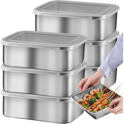 PORFOYO Lot de 6 boîtes de conservation avec couvercle 1100 ml En acier inoxydable Empilables Pour réfrigérateur 18 x 13 x 6 cm PORFOYO Lot de 6 boîtes de conservation avec couvercle 1100 ml En acier inoxydable Empilables Pour réfrigérateur 18 x 13 x 6 cm