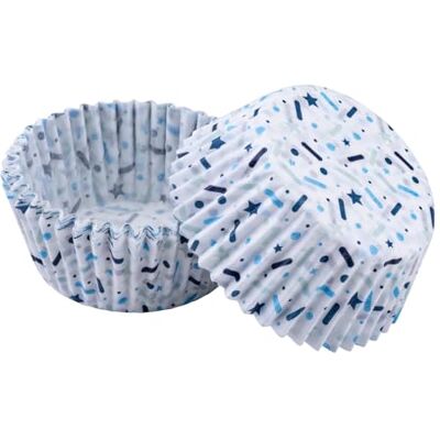 Tasty Sprinkles Lot de 50 caissettes en papier pour muffins et cupcakes, résistant à la chaleur, anti-graisse, design moderne avec étoiles et éclaboussures bleues, blanc/bleu Tasty Sprinkles Lot de 50 caissettes en papier pour muffins et cupcakes, résistant à la chaleur, anti-graisse, design moderne avec étoiles et éclaboussures bleues, blanc/bleu