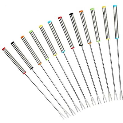 GuDoQi Lot de 12 fourchettes à fondue en acier inoxydable, 24 cm, poignée résistante à la chaleur, lot de 6 couleurs, idéales pour fondue au chocolat, fourchettes à fromage GuDoQi Lot de 12 fourchettes à fondue en acier inoxydable, 24 cm, poignée résistante à la chaleur, lot de 6 couleurs, idéales pour fondue au chocolat, fourchettes à fromage