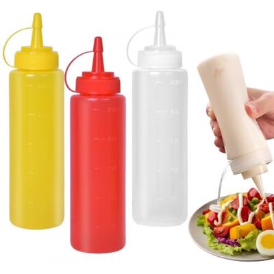 Cozlly Bouteille pour Squeeze avec bouchons, 3 bouteilles en plastique Squeeze, 250 ml de cuisine, flacon doseur, pour ketchup, moutarde, mayo, sauces épicées, huile d'olive (rouge + blanc + jaune) Cozlly Bouteille pour Squeeze avec bouchons, 3 bouteilles en plastique Squeeze, 250 ml de cuisine, flacon doseur, pour ketchup, moutarde, mayo, sauces épicées, huile d'olive (rouge + blanc + jaune)