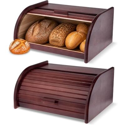 KADAX Boîte à pain spacieuse en bois de qualité supérieure, avec couvercle à roulettes pour plus de fraîcheur, boîte à pain avec rabat avant, éco, rangement à pain, boîte à pain roulée (foncé) KADAX Boîte à pain spacieuse en bois de qualité supérieure, avec couvercle à roulettes pour plus de fraîcheur, boîte à pain avec rabat avant, éco, rangement à pain, boîte à pain roulée (foncé)