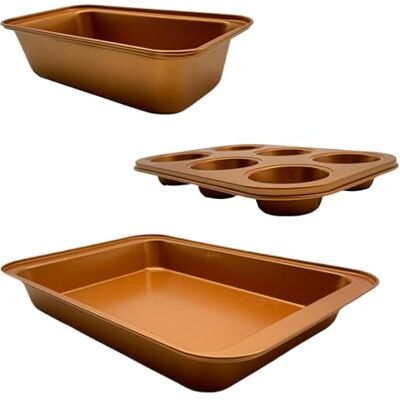 Relaxdays Set de 3 Moules à Pâtisserie en Acier Carbone Antiadhésif 230°C Cuivre, 5x37x25.5 cm Relaxdays Set de 3 Moules à Pâtisserie en Acier Carbone Antiadhésif 230°C Cuivre, 5x37x25.5 cm