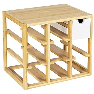 WENKO Étagère à vin Finja, étagère pouvant accueillir jusqu'à 8 Bouteilles, avec tiroir intégré pour Tire-Bouchon, verseur-verseur et Serviettes, en Bambou Naturel/MDF, 33,5x29x24 cm, Nature/Blanc WENKO Étagère à vin Finja, étagère pouvant accueillir jusqu'à 8 Bouteilles, avec tiroir intégré pour Tire-Bouchon, verseur-verseur et Serviettes, en Bambou Naturel/MDF, 33,5x29x24 cm, Nature/Blanc
