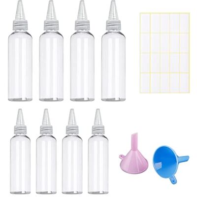 TIANNAIT Lot de 8 bouteilles à presser en plastique transparent de 30 ml/60 ml avec entonnoir de séparation et étiquettes vierges pour stocker les épices et les pigments TIANNAIT Lot de 8 bouteilles à presser en plastique transparent de 30 ml/60 ml avec entonnoir de séparation et étiquettes vierges pour stocker les épices et les pigments