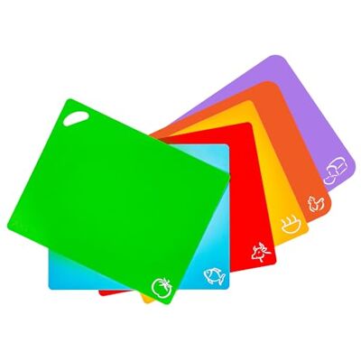 Ensemble de planches à découper en plastique - 6 pièces professionnelles - Planche flexible colorée Ensemble de planches à découper en plastique - 6 pièces professionnelles - Planche flexible colorée