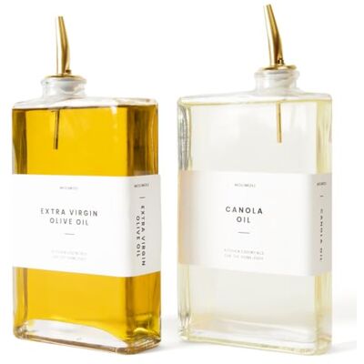 Molimoli Distributeur d'huile automatique Distributeur d'huile d'olive, Bouteille en verre mince pour la cuisine, Lot de 2 Or Molimoli Distributeur d'huile automatique Distributeur d'huile d'olive, Bouteille en verre mince pour la cuisine, Lot de 2 Or