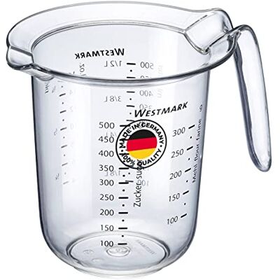 Westmark Cruche/Pichet à Mesurer, Graduations multilingues et diverses unités de mesure, capacité : 0,5 l, plastique, transparent, 30642270, 0.5 l Westmark Cruche/Pichet à Mesurer, Graduations multilingues et diverses unités de mesure, capacité : 0,5 l, plastique, transparent, 30642270, 0.5 l
