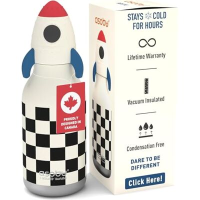 asobu Bestie Rocket Checker Bouteille avec paille anti-fuite en acier inoxydable pour enfants 500 ml asobu Bestie Rocket Checker Bouteille avec paille anti-fuite en acier inoxydable pour enfants 500 ml
