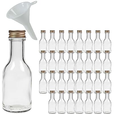 mikken Viva Haushaltswaren Lot de 32 Petites Bouteilles en Verre vides avec Bouchon vissé 100 ML + Entonnoir Blanc Ø 5 cm mikken Viva Haushaltswaren Lot de 32 Petites Bouteilles en Verre vides avec Bouchon vissé 100 ML + Entonnoir Blanc Ø 5 cm