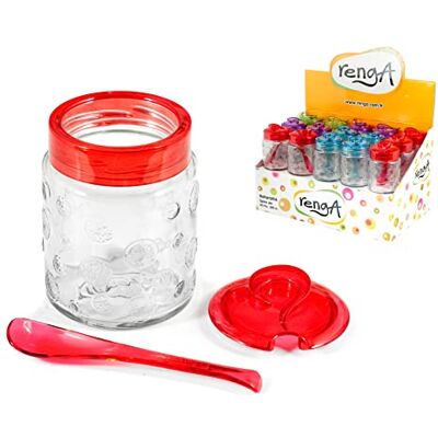 H&H Bocal en verre avec cuillère, multicolore, 250 °C, moyen H&H Bocal en verre avec cuillère, multicolore, 250 °C, moyen