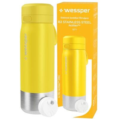 Wessper gourde filtrante eau en inox 700ml, avec filtre ActitexDisc Jaune bouteille avec cartouche filtre eau charbon actif, Indicateur de changement de filtre a eau, Réduit le Chlore Wessper gourde filtrante eau en inox 700ml, avec filtre ActitexDisc Jaune bouteille avec cartouche filtre eau charbon actif, Indicateur de changement de filtre a eau, Réduit le Chlore