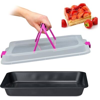 Relaxdays Plaque de cuisson avec couvercle, 3 en 1 Boîte de transport pour gâteau, l x P 40,5 x 32,5 cm, moule à gâteau, capot de transport, noir/rose Relaxdays Plaque de cuisson avec couvercle, 3 en 1 Boîte de transport pour gâteau, l x P 40,5 x 32,5 cm, moule à gâteau, capot de transport, noir/rose