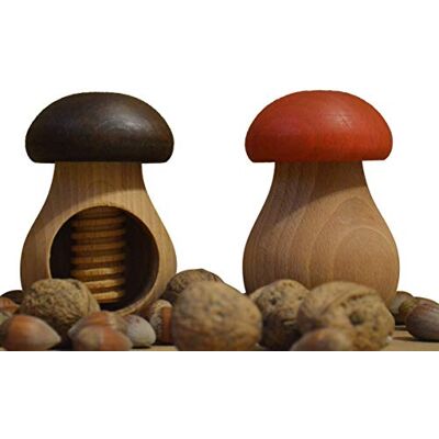 Wooden World Lot de 2 casse-noisettes marron et rouge en bois de hêtre naturel – Champignon très solide Wooden World Lot de 2 casse-noisettes marron et rouge en bois de hêtre naturel – Champignon très solide