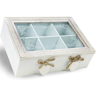 com-four ® Boîte de rangement design vintage pour thé et sachets de thé boîte à thé en bois avec 6 compartiments et fenêtre en verre 23,1 x 7,1 x 16,8 cm com-four ® Boîte de rangement design vintage pour thé et sachets de thé boîte à thé en bois avec 6 compartiments et fenêtre en verre 23,1 x 7,1 x 16,8 cm