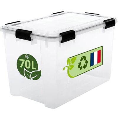 Iris Ohyama Boîtes de rangement hermétiques en plastique avec couvercles, 70 L, unité, transparent, joint hermétique, boucles de verrouillage durables, empilables, pour extérieur, garage, vêtements Iris Ohyama Boîtes de rangement hermétiques en plastique avec couvercles, 70 L, unité, transparent, joint hermétique, boucles de verrouillage durables, empilables, pour extérieur, garage, vêtements