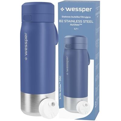Wessper gourde filtrante eau en inox 700ml, avec filtre ActitexDisc Bleu bouteille avec cartouche filtre eau charbon actif, Indicateur de changement de filtre a eau, Réduit le Chlore Wessper gourde filtrante eau en inox 700ml, avec filtre ActitexDisc Bleu bouteille avec cartouche filtre eau charbon actif, Indicateur de changement de filtre a eau, Réduit le Chlore