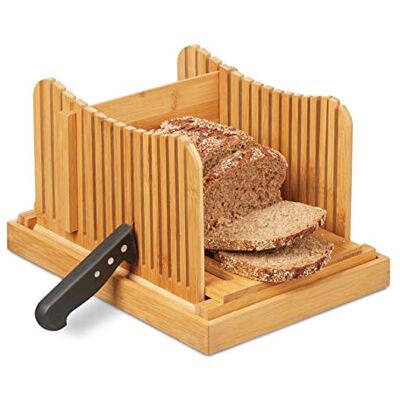 Relaxdays Trancheur à pain réglable, planche à découper, pour pain, toast, gâteau, bambou, ramasse-miettes, nature Relaxdays Trancheur à pain réglable, planche à découper, pour pain, toast, gâteau, bambou, ramasse-miettes, nature