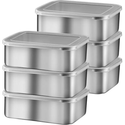 BORDEAG Lot de 6 boîtes de conservation avec couvercle 1100 ml En acier inoxydable Empilables Passe au lave-vaisselle 18 x 13 x 6 cm BORDEAG Lot de 6 boîtes de conservation avec couvercle 1100 ml En acier inoxydable Empilables Passe au lave-vaisselle 18 x 13 x 6 cm