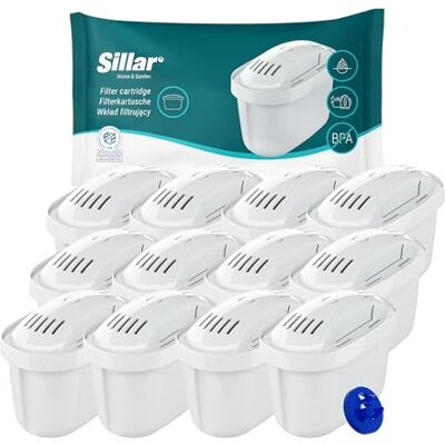 Sillar Lot de 12 cartouches de filtre à eau compatibles avec Brita Maxtra+, Marella, Aluna, Elemaris Charbon actif et échangeurs d'ions Sans BPA Réduit le calcaire et le chlore Pour une eau Sillar Lot de 12 cartouches de filtre à eau compatibles avec Brita Maxtra+, Marella, Aluna, Elemaris Charbon actif et échangeurs d'ions Sans BPA Réduit le calcaire et le chlore Pour une eau