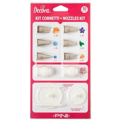 Set de 10 douilles pour fleurs en acier inoxydable avec adaptateurs et supports - Décoration de gâteaux Set de 10 douilles pour fleurs en acier inoxydable avec adaptateurs et supports - Décoration de gâteaux