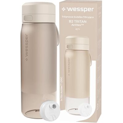 Wessper Gourde Filtrante en Tritan, 700 ml, Bouteille d'eau avce Filtre Actitex Disc, Réduit le Chlore, Compteur de Remplacement du Filtre a eau, Bouteille sans BPA Beige Wessper Gourde Filtrante en Tritan, 700 ml, Bouteille d'eau avce Filtre Actitex Disc, Réduit le Chlore, Compteur de Remplacement du Filtre a eau, Bouteille sans BPA Beige