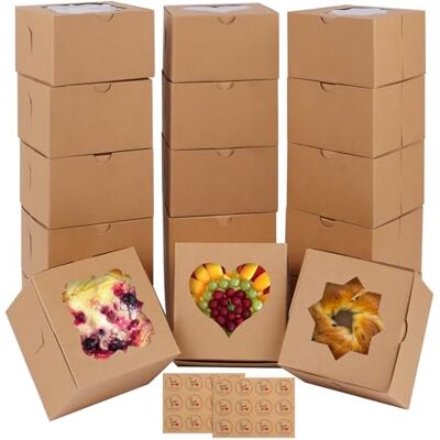 FORETOGO Lot de 18 boîtes à gâteau en papier blanc 10 × 10 × 6,5 cm Avec trois formes de fenêtre et 24 feuilles avec autocollants Boîtes à gâteaux en papier pliables pour pâtisseries, biscuits, desserts FORETOGO Lot de 18 boîtes à gâteau en papier blanc 10 × 10 × 6,5 cm Avec trois formes de fenêtre et 24 feuilles avec autocollants Boîtes à gâteaux en papier pliables pour pâtisseries, biscuits, desserts
