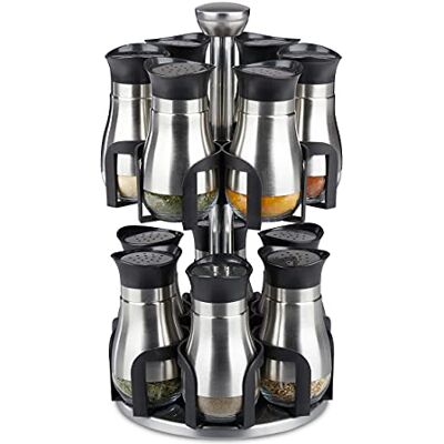 Relaxdays Lot de 12 pots à épices rotatifs en acier inoxydable et verre Passent au lave-vaisselle Argenté/noir Relaxdays Lot de 12 pots à épices rotatifs en acier inoxydable et verre Passent au lave-vaisselle Argenté/noir