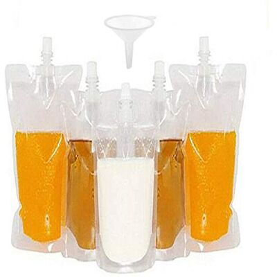 ABSOK 50 sachets de boissons, récipients transparents pour sachets de smoothie, sachets de boissons robustes et étanches à fermeture manuelle, pour bouteilles de jus congelé, entonnoir en plastique (250 ml) ABSOK 50 sachets de boissons, récipients transparents pour sachets de smoothie, sachets de boissons robustes et étanches à fermeture manuelle, pour bouteilles de jus congelé, entonnoir en plastique (250 ml)