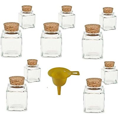 Viva Haushaltswaren G2080050/Set1/X Lot de 10 Mini flacons à épices en Verre avec Bouchon en liège 50 ML + Entonnoir Jaune Viva Haushaltswaren G2080050/Set1/X Lot de 10 Mini flacons à épices en Verre avec Bouchon en liège 50 ML + Entonnoir Jaune