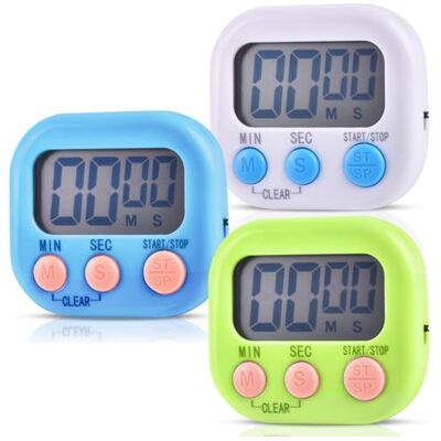 Vonsera Lot de 3 minuteurs numériques LCD avec support pliable et aimant, chronomètre pour cuisiner, pâtisserie, sport, enfants, études (bleu, blanc, vert) Vonsera Lot de 3 minuteurs numériques LCD avec support pliable et aimant, chronomètre pour cuisiner, pâtisserie, sport, enfants, études (bleu, blanc, vert)