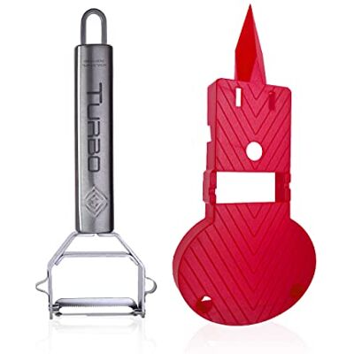 TURBO PRODUKTE Turbo Combi Plus Éplucheur universel incluant une planche à découper coupe dans les deux sens pour gauchers et droitiers 4 en 1 TURBO PRODUKTE Turbo Combi Plus Éplucheur universel incluant une planche à découper coupe dans les deux sens pour gauchers et droitiers 4 en 1